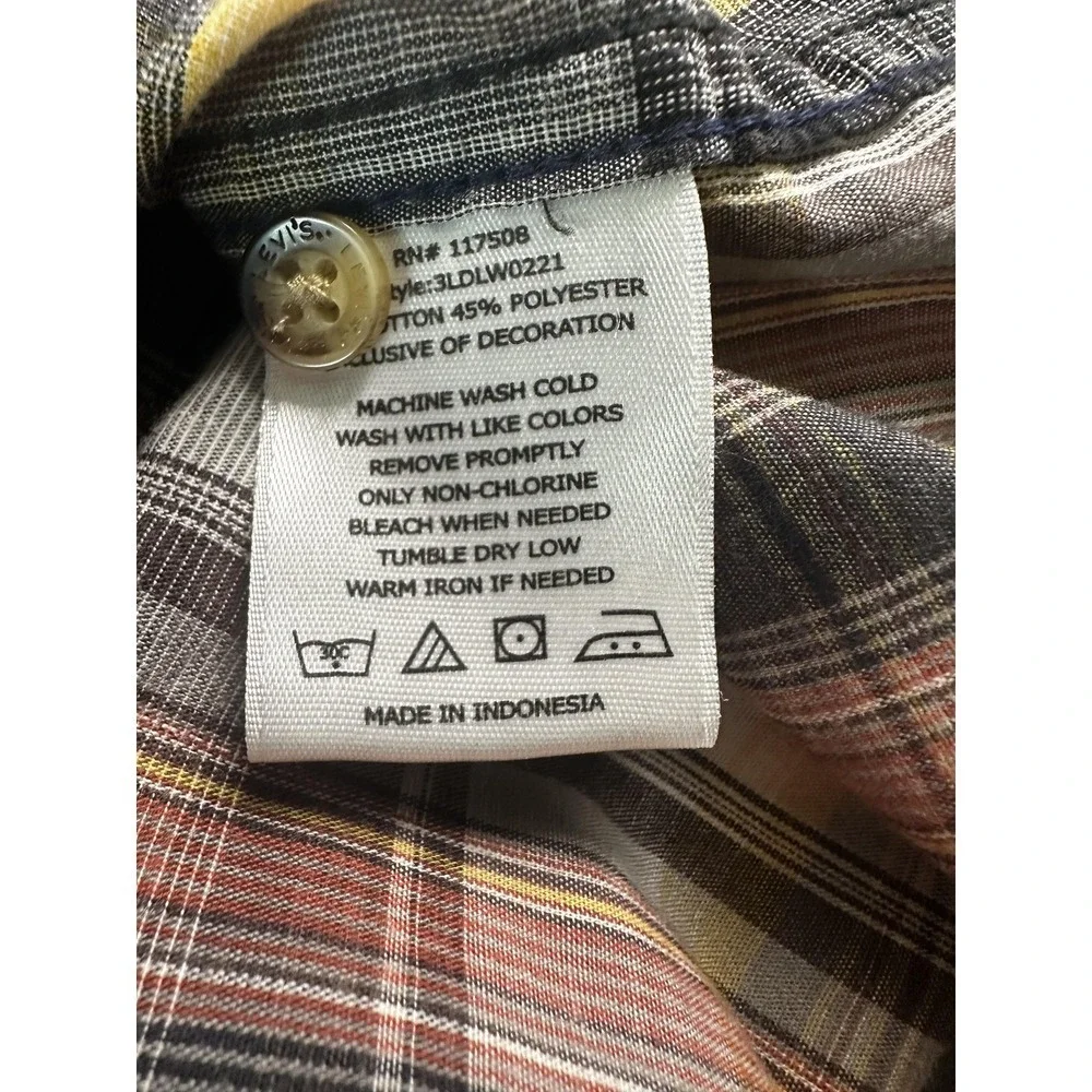 Levi's Shirt Mens XL Yellow Black Plaid Button Front Long Sleeve Western Casual